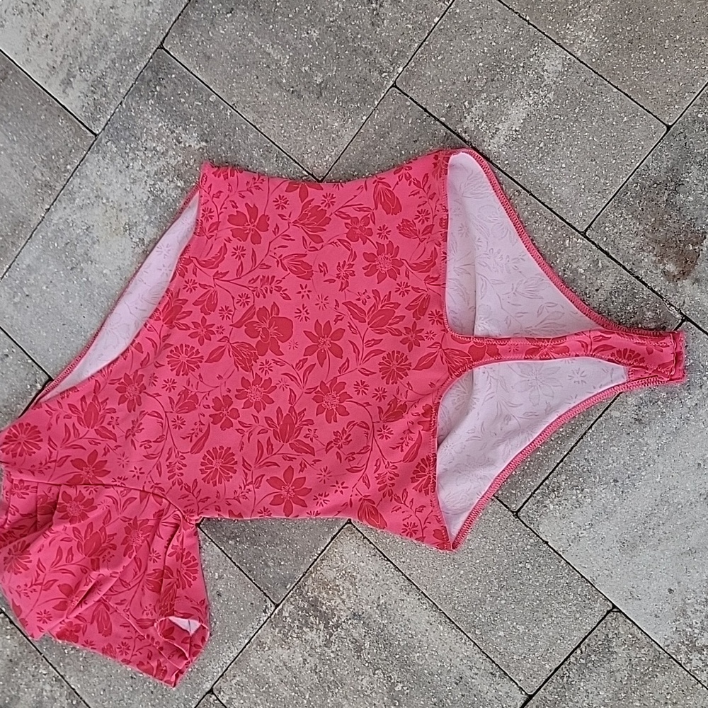 Free People Pink Floral Thong Bodysuit Sz S Ruched on Both Sides - Picture 7 of 11
